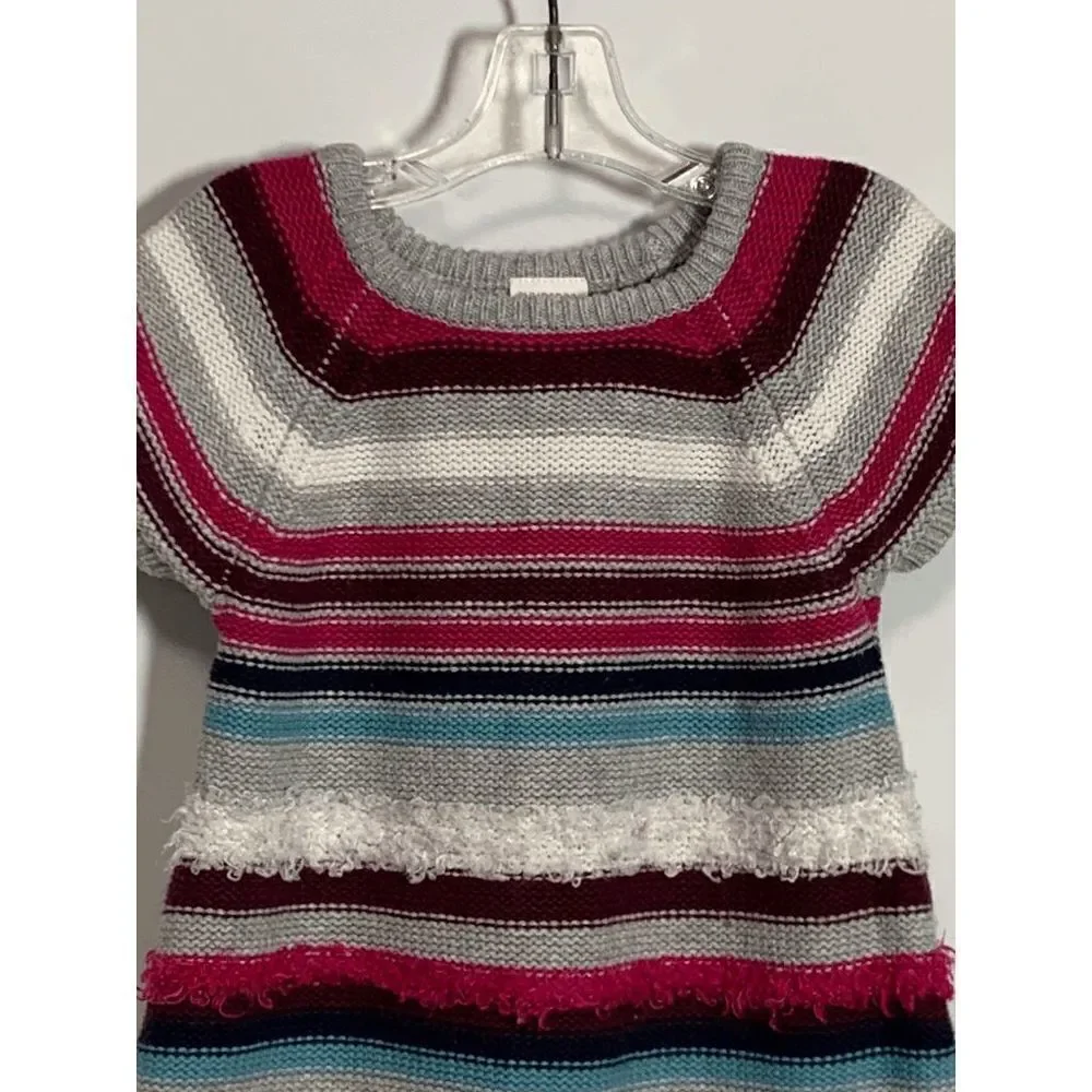 Gymboree Girls Striped Fuzzy Knit Sweater Dress Short Sleeve Gray Pink Size 4